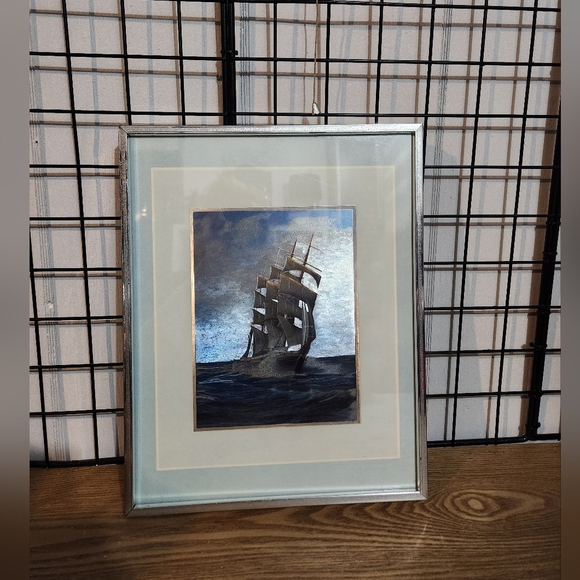 Framed Nautical Ship Art in Blue and Gray Foil Print WARREN LDT England 1970 - Picture 3 of 7